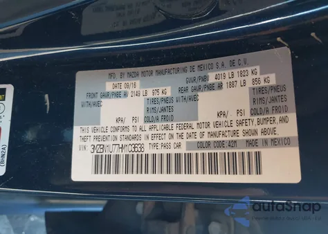 2017 Mazda Mazda3 Sport z USA, uszkodzony, nr VIN 3MZBN1U77HM103638